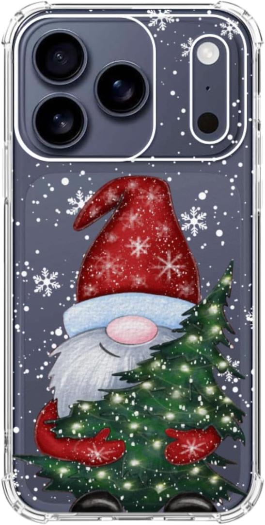 Christmas Gnome Christmas Tree Phone Case, Snowy Winter Holiday Phone Cover for iPhone 17 Pro, Slim Soft Flexible TPU Rubber Case