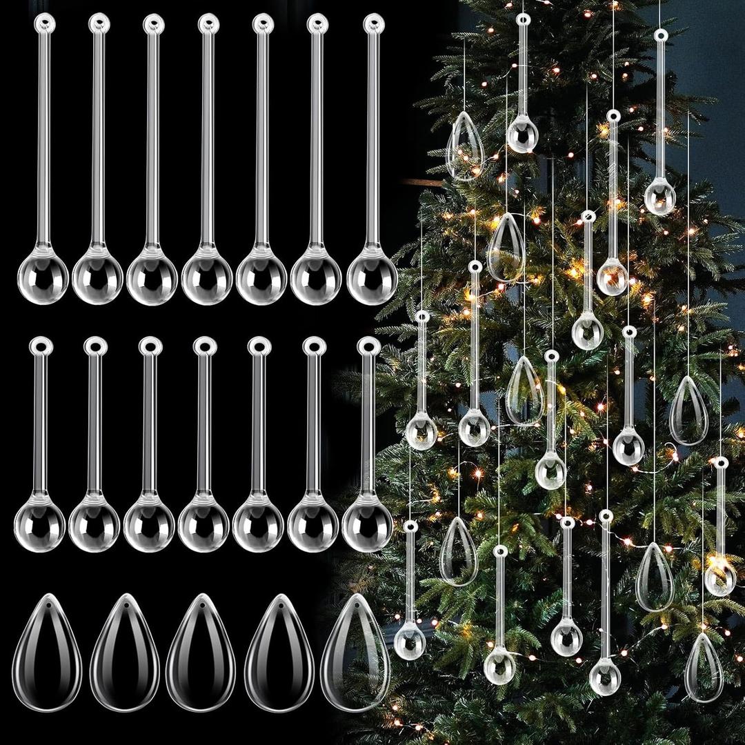 50 Pcs Christmas Crystal Teardrop Ornaments Christmas Acrylic Raindrop Ornaments Clear Water Drop Chandelier Pendant Icicles Hanging Decorations for Xmas Tree Wedding Home Party Supplies