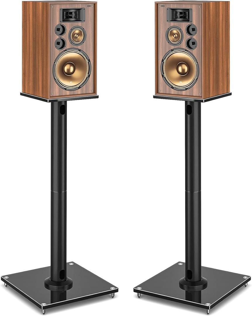 YOMT Universal Speaker Stands Pair for Surround Sound, 28 Inch Floor Speaker Stands with Cable Management Holds 22lbs Bookshelf Speaker Satellite Speaker, 1 Pair
