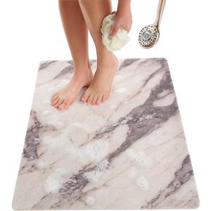 Enkosi Loofah Non-Slip Shower Mat - Shower Floors, Bathtub, Bathrooms, Wet Areas - Cushioned Bath Mat with Drain Holes - Quick Dry PVC, Secure Safety Pad Without Suction Cups (Marble Grey 32x24)