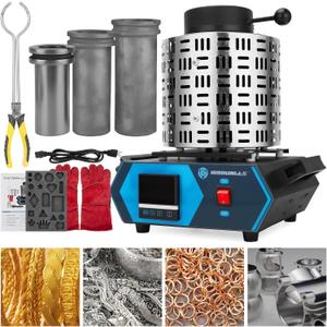 IRONWALLS Gold Melting Furnace Electric with 1+2+3kg Graphite Crucible & Ingot Mold, 1800W 110V 2102/1150 Digital Metal Melting Machine Smelting Furnace Kiln Kit for Refining Casting Jewelry DIY