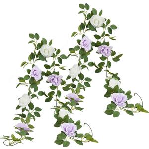 Lavender Artificial Rose Garlands Rose Vines Leaves Banners Hanging Floral Garland Fake Rose Flower Vine for Wedding Arch Ceremony Home Garden Outdoor Party Wall Decorations
