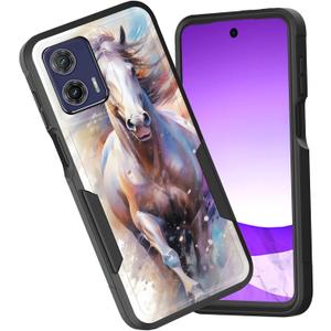 CICPLKSE for Moto G Power 5G/Moto G 5G 2023 Case,Dual Layer Heavy Duty Hybrid Shockproof Hard PC Soft Silicone TPU Bumper Protective Cover Case for Motorola Moto G 5G 2023,Watercolor Horse