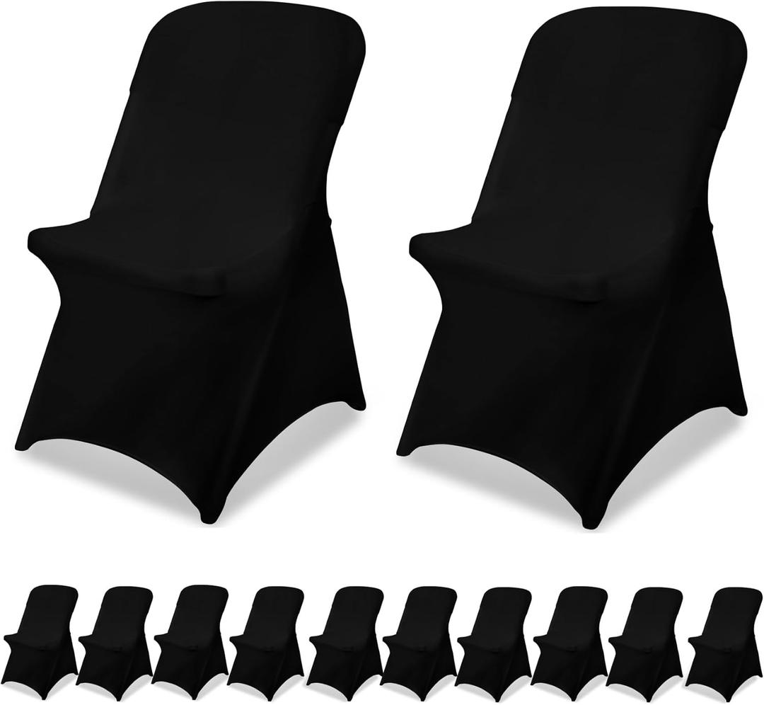 Black Chair Covers Stretch Folding Chair Covers Universal Spandex Fitted Chair Slipcovers for Wedding Dining Party Banquet Holidays Celebration Trade Show Craft Show Decoration (12 Pack)