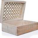 Mela Artisans Decorative Storage Box with Hinged Lid - Whitewash, XL | 10.5 x 7.5 x 4 | Rustic Trellis Design | Mango Wood Crafted | Ideal for Keepsakes, Trinkets, Jewelry and Other Stash