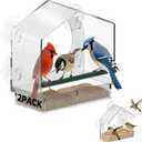 BTFSZ Window Bird Feeder with Strong Suction Cups - 2Pack Clear Sturdy Acrylic Birdfeeder for Outside Windows, 360 Clear View - No Drill Easy Install, Perfect for Cardinals & Finches,etc(2025 New) (1 large+1 small)