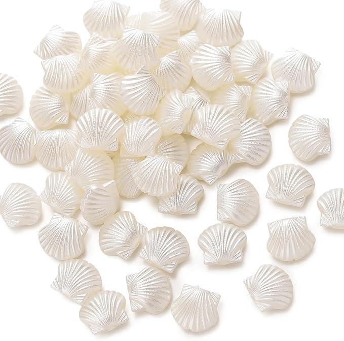 EVERMARKET 200 Pcs Acrylic Pearl Shell Beads for Jewelry Making White Color, Cute Seashell Beads with Box, Loose Beads for DIY Crafts