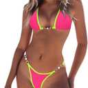 Women's Triangle Thong Bikini Sets Sexy Brazilian String Chain 2 Piece Swimsuit Cute Bathing Suit, M