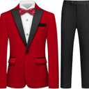 Lamgool Boys Velvet Suit Slim Fit 2 Piece Tuxedo Set Shirt Pant Kids Wedding Formal Outfit (190/18Y, Red)