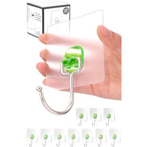 Antimbee Large Adhesive Hooks for Hanging, 20-Pack Heavy Duty Hooks 37 lb(Max), Wreath Door Hanger, Adhesive Wall Hanger fit Home, Bathroom, Kitchen, Office and Outdoor (Transparent Green)