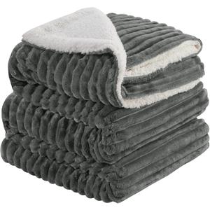 INFIIXSO Sherpa Fleece Queen Size Blanket - Super Soft & Warm Striped Fleece Blanket, Cozy Plush Fluffy Large Bed Blanket All Season Use (Grey, 90x90 Inches) (Queen(90"x90"))