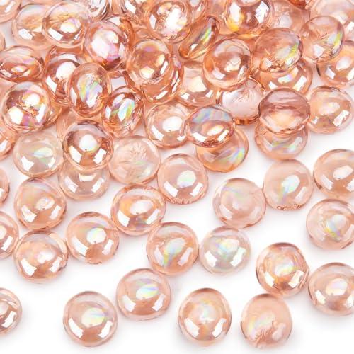 FUTUREPLUSX 1LB Pink Flat Glass Marbles, Vase Fillers Gems Fish Bowl Marbles Decorative Glass Pebbles for Vases Aquarium Floral Smooth Stone