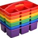 ALINK Plastic Classroom Caddy with 6 Compartments, 6-Pack Teacher Supply Storage Caddy Organizer for Classroom Supply, Office, Table, Desk, Craft Art, Pencil, Crayon, Marker - Assorted Colors