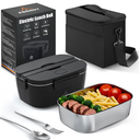 Heated Lunch Box,120W Electric Lunch Box for Adults with 1.5L 304 Stainless Steel Container, 12V/24V/110V Lonchera Eléctrica Portátil for Travel,Work,Car,Truck (Pure Black, 1.5L)