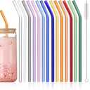 14 Pcs Reusable Bent Colorful Glass Straws,9''x8 mm Shatter Resistant Cute Drinking Straws with 2 Cleaner Brush for Coffee,Juice,Cocktail,Teas,Beverages