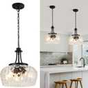 Modern Pendant Lights Kitchen Island, 3-Light Black Pendant Light Fixtures with 14.2" Clear Hammered Glass Shade, Industrial Hanging Pendant Lights Fixture for Kitchen Island, Dining Room, Entryway