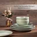AmorArc Ceramic Dinnerware Sets for 6, 18 Pieces Handpainted Plates and Bowls Set, Scratch Resistant Stoneware Dishes Set, Dishwasher & Microwave Safe, Olive Green