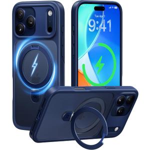 CASEKOO Ultra-Magnetic Stand for iPhone 17 Pro Max Case [Military Drop Protection] [Compatible with MagSafe] Shockproof Translucent Matte Slim Ring Holder Case for iPhone 17 ProMax 6.9", Deep Blue