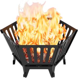 22.5 Inch Portable Hexagon Fire Pit with Travel Bag Smokeless Patented Design Outdoor Wood Burning Fire Pit for Camping, Backyard, Patio, Bonfire, Picnic and BBQ, Vertical Hollow Style