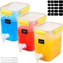Mumufy 3 Set Plastic Drink Dispensers for Parties Beverage Dispenser for Fridge with Spigot Iced Juice Lemonade Container with Labels and Pens Summer Party Supplies (0.92 Gallon,Yellow)