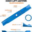 TCU15881 60" High Lift Blades for John Deere Ztrak Z930M Z950M Z950R Z915E Z951R 1025R Z757 Z665 X710 X730 X738 60 inch Deck Cut Lawn Tractor Zero-Turn Mower M128485, M131958, M144196, M163983, Blue