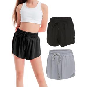 Ultra Performance Girl's Butterfly Short's 2 Pack Girls Athletic Short Basketball Soccer Flowy Active Shorts for Girls (Black / Grey, XS)