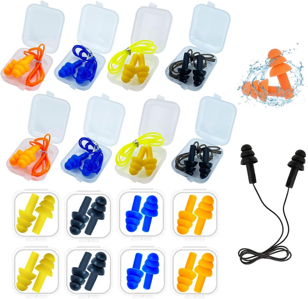 Ear Plugs for Sleeping: 16 Pairs of Noise-Canceling Soft Reusable Silicone Earplugs, Waterproof Noise Reduction Earplugs for Concerts, Swimming, Studying, Loud Noises, and Snoring