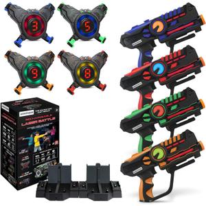 ArmoGear Laser Tag Guns with Vests Set of 4 - Adult Laser Tag Guns, Multiplayer Lazer Tags Set for Kids, Teens, and Adults - Indoor and Outdoor Game for Family Fun - Gift for Boys and Girls, Ages 8+