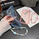 for iPhone 17 Air Case Wavy Clear Glitter Sparkle Butterfly Silicone Girly Cute Women Wave with Beaded Phone Strap Charms Turquoise Wristlet Heart Shockproof Protective Phone Cases Pink