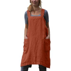 YESDOOD Cotton Linen Apron Cross Back Apron for Women with Pockets Pinafore Dress for Baking Cooking (3X-Large, Orange)