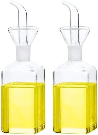Olive Oil Dispenser, Olive Vinegar Cruet, Cooking Wine Container Salad Dressing Glass Oil Bottle, Vinaigrette Oil Dispenser for Kitchen or BBQ (8.5 oz, Set of 2) (8.5oz, Set of 2)