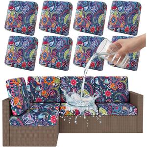 Smiry Waterproof Patio Cushion Covers, Stretch Outdoor Couch Slipcovers Replacement Washable Furniture Protector Sofa Chair Seat Cover for Dogs and Pets (8 Pcs, Blue Green)