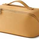 EACHY Travel Makeup Bag, Large Capacity Cosmetic Bag for Women, Waterproof PU Leather, Flat Open Portable Toiletry Bag for Skincare, Brushes & Travel Essentials