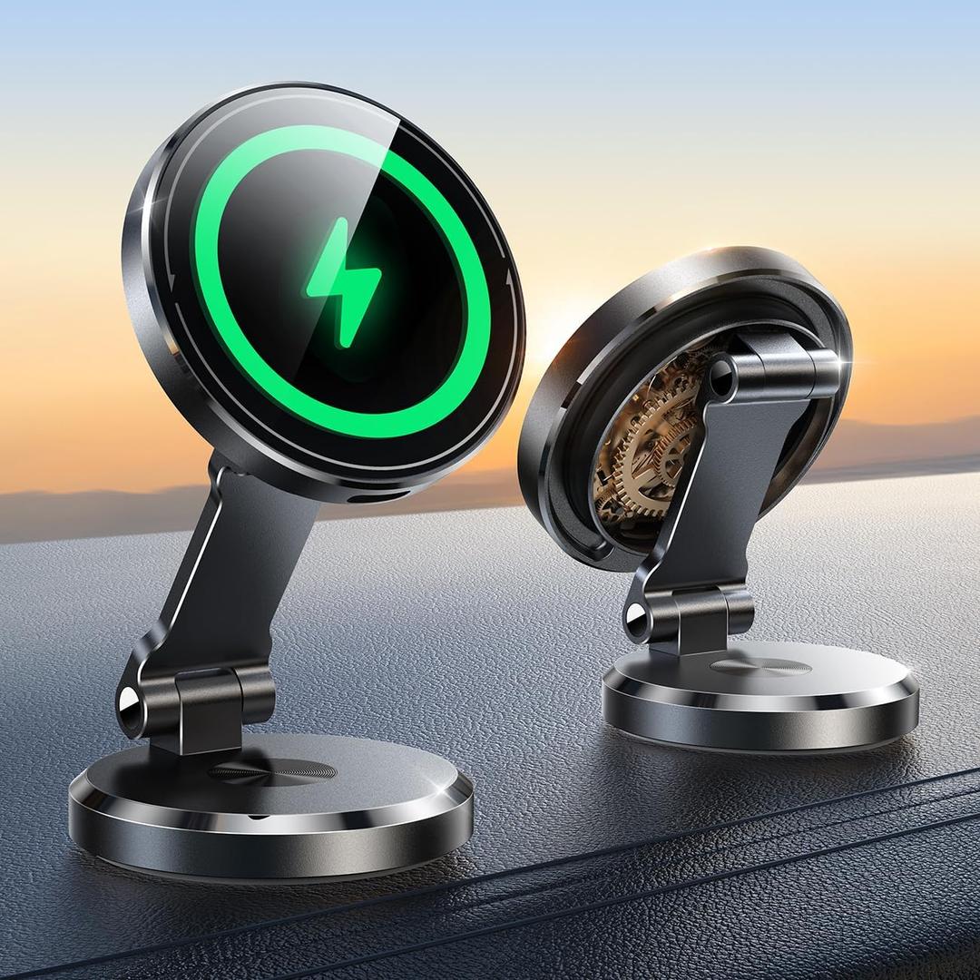 JOYROOM for MagSafe Car Mount Charger with Rotatable Charging Panel, 15W Fast Charging Metal Magnetic Phone Holder, Dashboard Wireless Charger for iPhone Car Mount for iPhone 16/15/14/13/12 (Black)