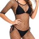 Fishnet Bodysuit for Women, Full Body Fishnets for Women Bodysuit | Bodycon Club Outfit (Black, One Size 80-165 lbs) (Black)
