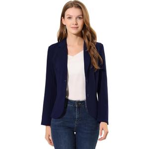 Allegra K Women's Work Office Blazer Stretch Lapel Collar Long Sleeve Jacket Suit Blazer (Black, S)