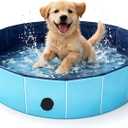Foldable Dog Pool, Portable Heavy Duty Pet Bath Tub for Small Dogs, Quick Drain, Indoor Outdoor Kiddie Pool for Backyard (32in * 8in)
