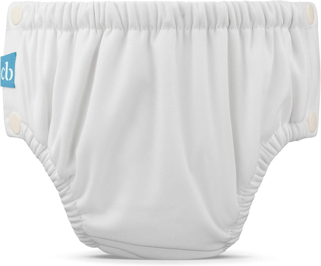 Charlie Banana Reusable Washable Swim Diaper, Easy On and Off Snaps for Baby Girls Boys, Soft and Snug Waterproof Fit to Prevent Leaks - White, Size M (16-28 lbs) (Medium)