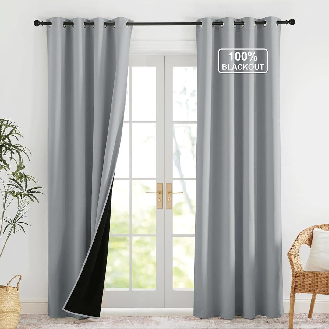 NICETOWN Grey Blackout Curtains for Bedroom 52 X 84 Inch Long 2 Panels Set Light Room Darkening Plylux Drapes for Living Room, Soundproof Thermal Insulated Grommet Window Treatment (52"W x 84"L (Pack of 2), Dove Gray)