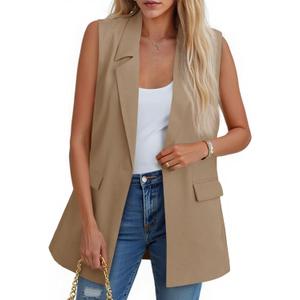 Cicy Bell Women's Sleeveless Blazer Vest Casual Open Front Single Button Summer Jacket with Pockets (S)