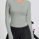 Fisoew Womens Long Sleeve Workout Tops Athletic Shirts Crew Neck Compression Yoga Active T Shirt