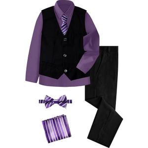 A&J DESIGN Boys 6-Piece Formal Suit Vest and Pant Set with Dress Shirts, Vest, Pants, Tie, Bowtie and Pocket Square (10)