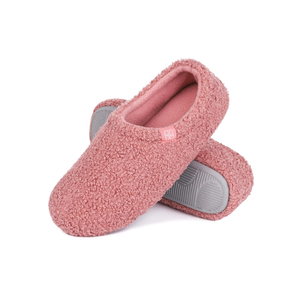 HomeTop Women's Fuzzy Curly Fur Memory Foam Loafer Slippers with Polar Fleece Lining, 9-10