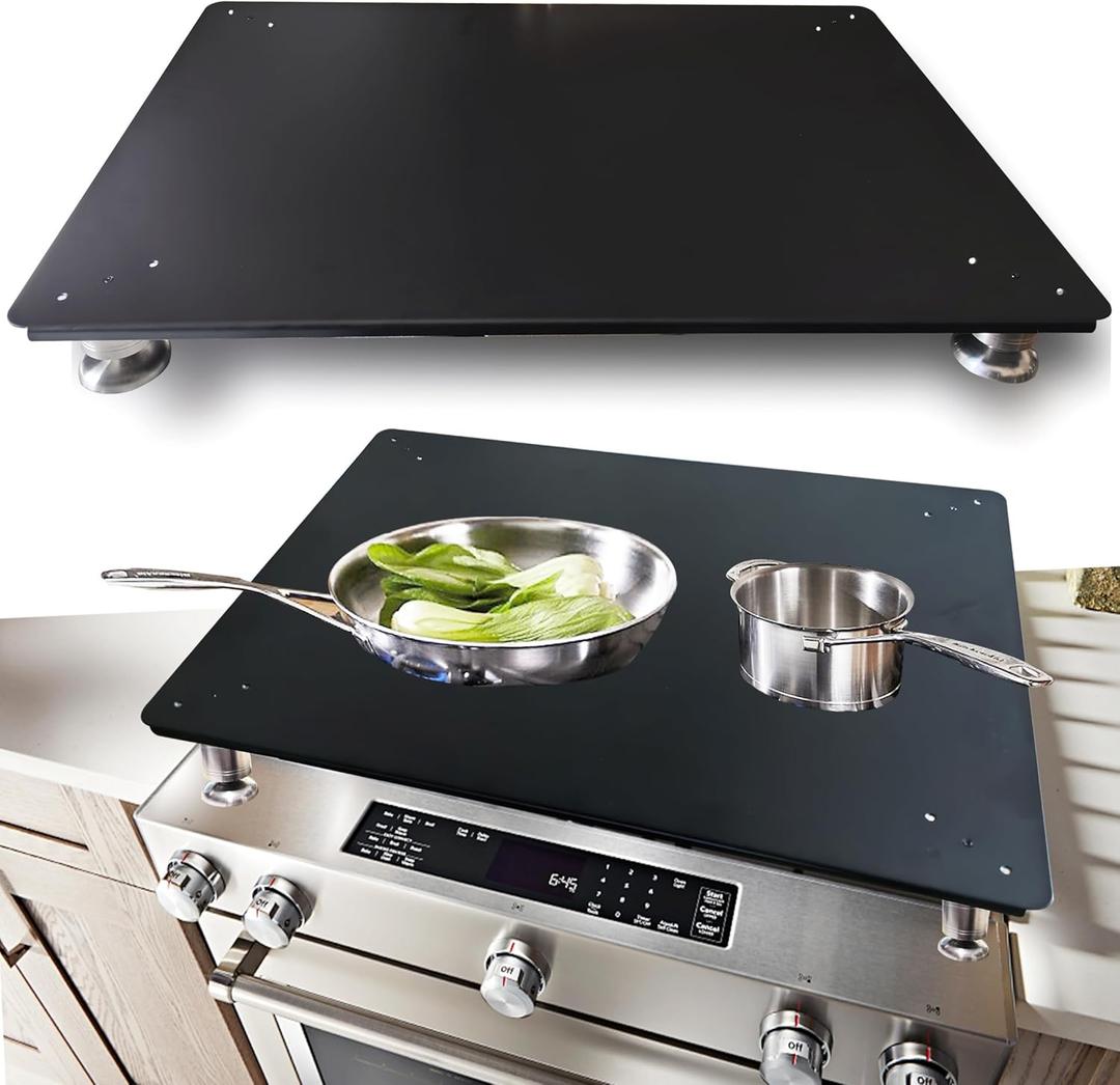 Stainless Steel Stovetop Cover Countertop Workspace with Adjustable Legs, Large Cutting Noodle Board for 30 Electric and Gas Stove Burner and RV Cook Top Cover, 29.5 x 21.2 x 3 Inches