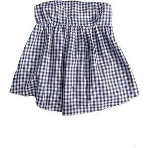 OYOANGLE Women's Plaid Print Bandeau Top Strapless Ruffle Flowy Hem Cute Peplum Tube Tops M