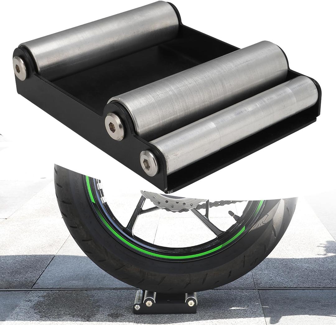 JFG RACING Motorcycle Wheel Cleaning Stand-Motorcycle Roller Stand Wheel Cleaning Paddock Stand Replacement for Tyre Cleaning & Chain Lubrication (< 485 lb & Tyre width <180 mm) , Black