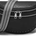 Medium Bum Bags for Women Crossbody PU Leather Womens Fanny Pack Purse Checkered Crossbody bag Belt Purse Black
