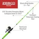 Zebco Roam Spincast Reel and Telescopic Fishing Rod Combo, Extendable 18.5-Inch to 6-Foot Telescopic Fishing Pole with ComfortGrip Handle, QuickSet Anti-Reverse Fishing Reel, Green