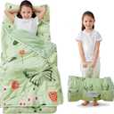 Toddler Nap Mat with Pillow and Blanket, Extra Large Rolled Napping Mats,Slumber Bags for Boys Girls,Kids Sleeping Bag for Daycare, Preschool Travel Camping (Green Butterfly)