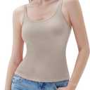 SUUKSESS Women Padded Cotton Ribbed Tank Tops Casual Summer Going Out Sleeveless Scoop Neck Basic Cami Tops (Beige, XS)